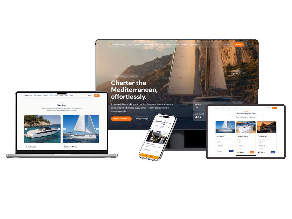 Nautilum Landing branded guest site on desktop, laptop, tablet and phone